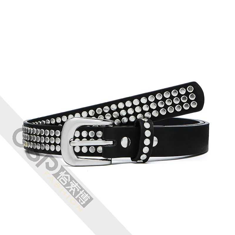 Womens Waist Belt  with Three Row Punk Rock Rivet for Ladies Dresses