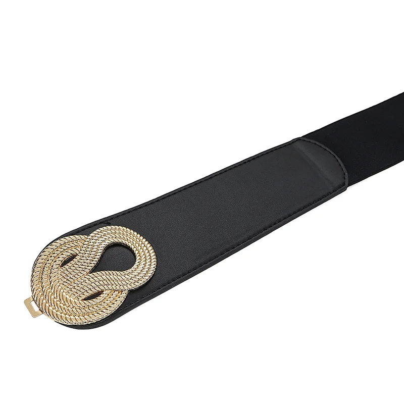 Wide Elastic Vintage Cinch Retro Metal Interlock Buckle Belt