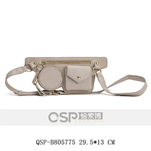 Woman Multi Pocket Combo Waist Bag Metal ZIpper Fancy Belt Bag