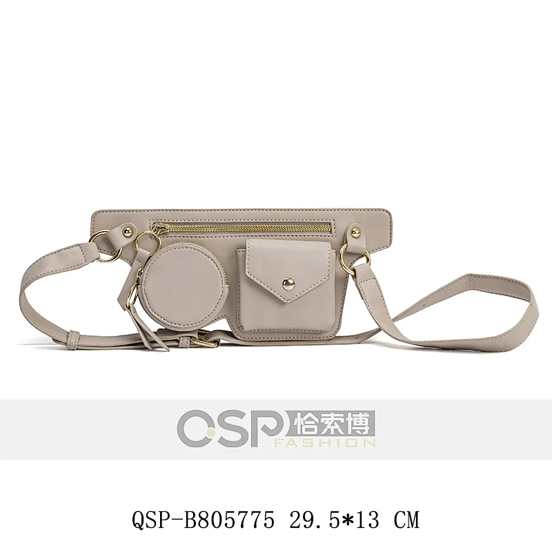 Woman Multi Pocket Combo Waist Bag Metal ZIpper Fancy Belt Bag