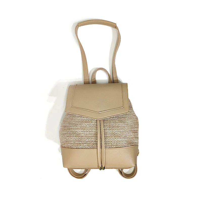 Woven Strap Cord Fashion Designer Women Ladies Beach Straw Backpack
