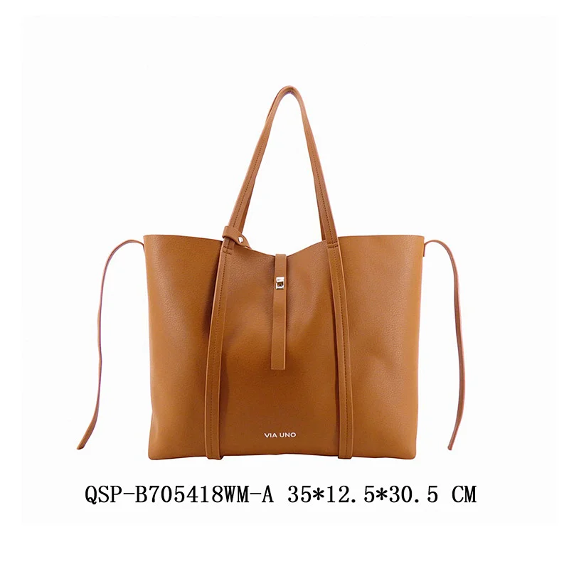 2020 Latest Fashion Tote Bag with Additional Small Bag Brown Double Side Pu Ladies Shopper Bag