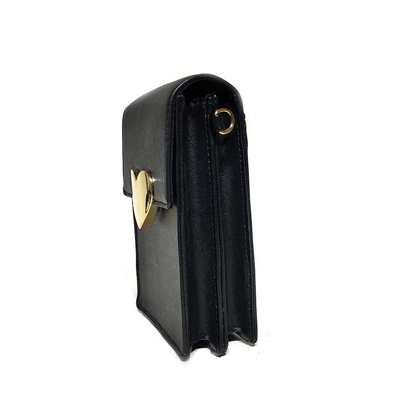 Heart Shape Buckle Black Woman lady Cell Phone Bag Mobile Phone Bag