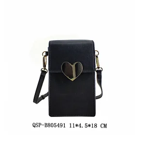 Heart Shape Buckle Black Woman lady Cell Phone Bag Mobile Phone Bag