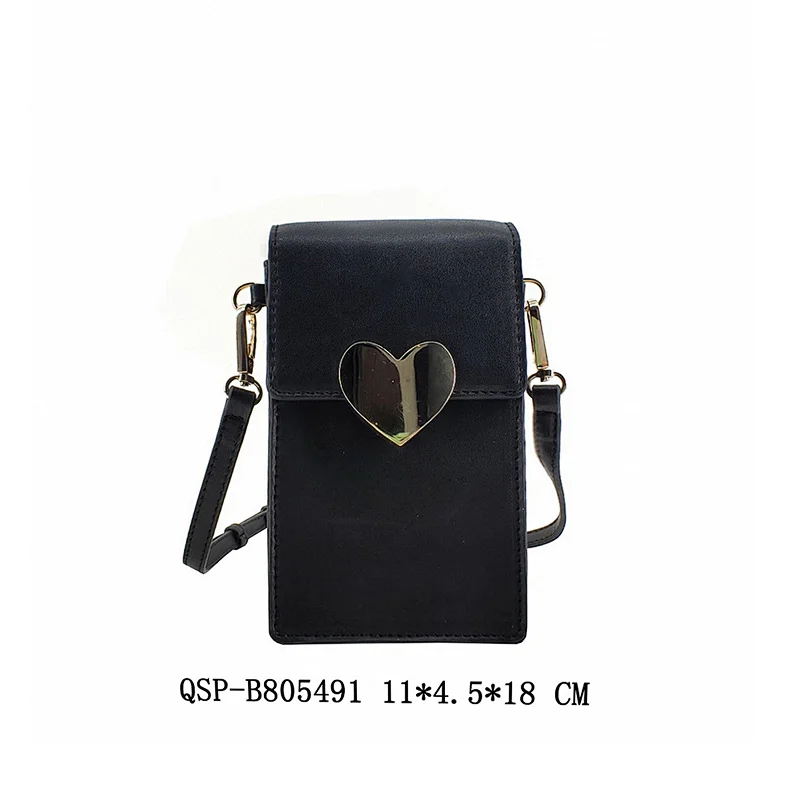 Heart Shape Buckle Black Woman lady Cell Phone Bag Mobile Phone Bag