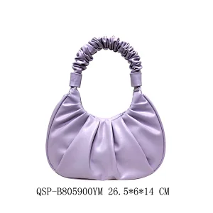 Purple Wrinkle Ruffle Good Quality Cheap Fashion Ladies handbag Women PU Design bag