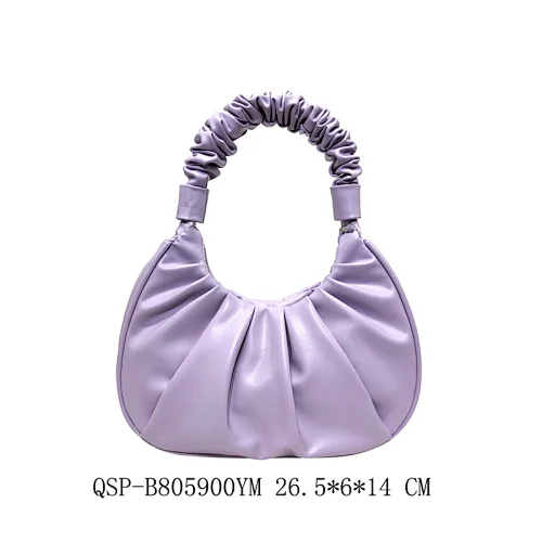 Purple Wrinkle Ruffle Good Quality Cheap Fashion Ladies handbag Women PU Design bag