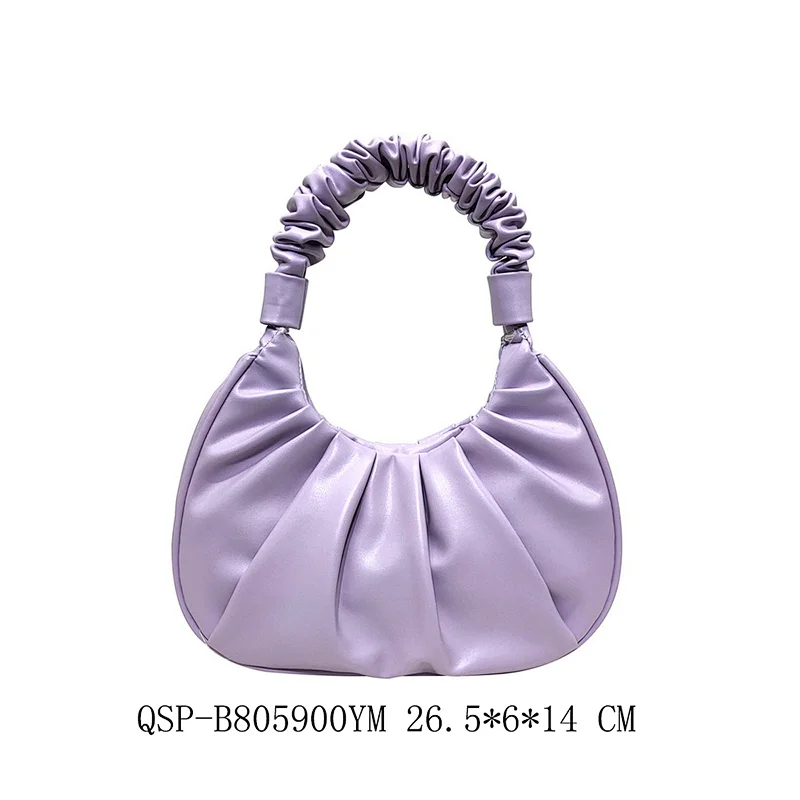 Purple Wrinkle Ruffle Good Quality Cheap Fashion Ladies handbag Women PU Design bag