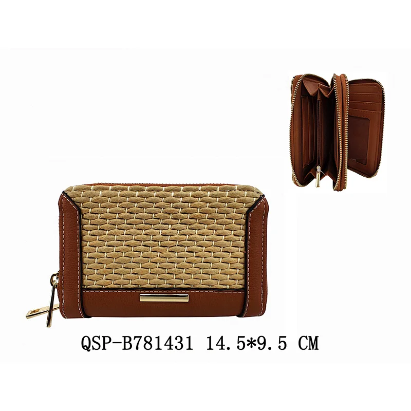 PP Straw Metal Decoration Designer Women Ladies Short Wallets