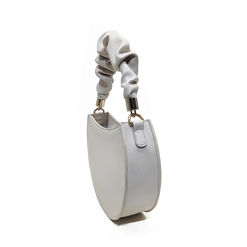 2020 Half Moon PU Ladies Bag White Women Zipper Fashion Trendy Designer Wrinkle handle  Crossbody Hand Bag