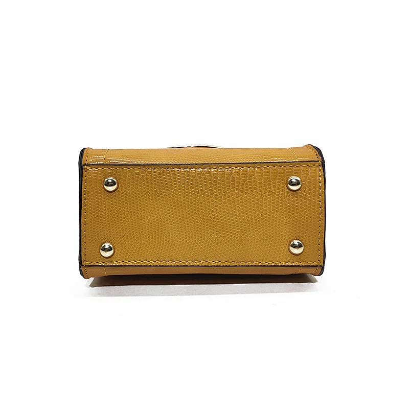 Lizard Yellow Metal handle handbag for lady Elegant Crossbody  Bag