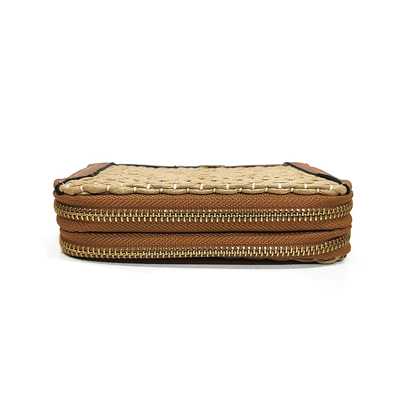 PP Straw Metal Decoration Designer Women Ladies Short Wallets
