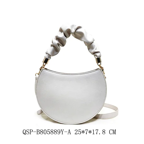 2020 Half Moon PU Ladies Bag White Women Zipper Fashion Trendy Designer Wrinkle handle  Crossbody Hand Bag