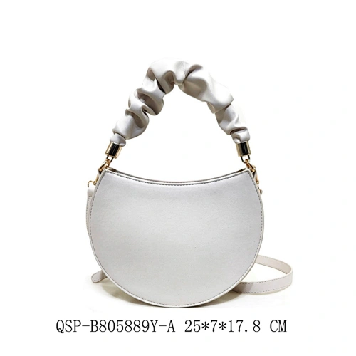 2020 Half Moon PU Ladies Bag White Women Zipper Fashion Trendy Designer Wrinkle handle  Crossbody Hand Bag