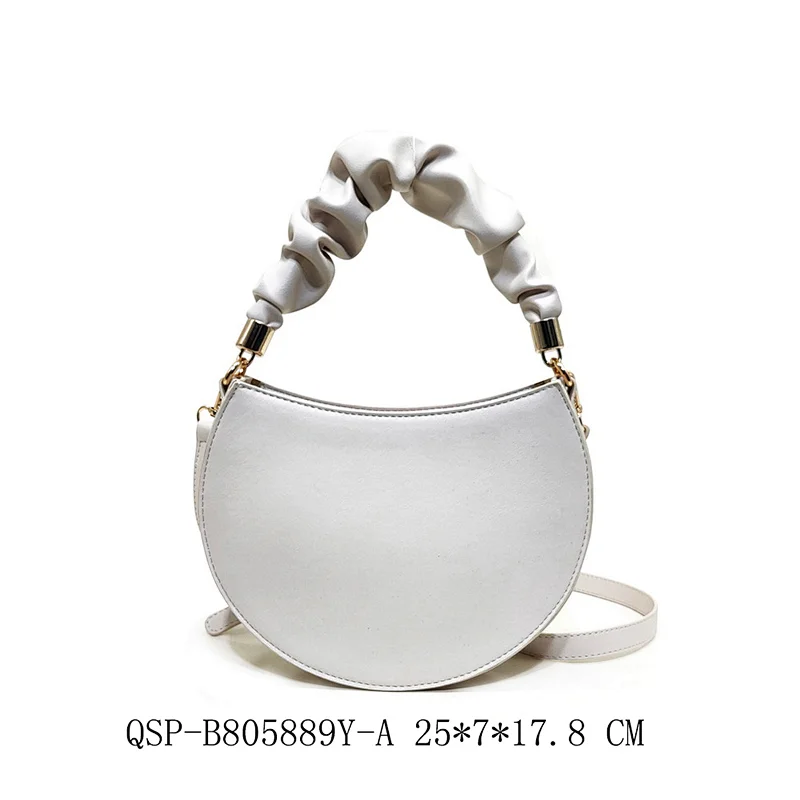 2020 Half Moon PU Ladies Bag White Women Zipper Fashion Trendy Designer Wrinkle handle Crossbody Hand Bag