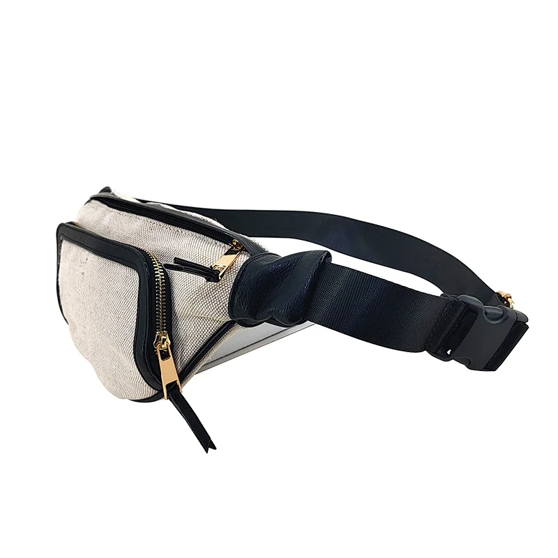 Canvas Fashion Zipper Adjustable Ladies Beige Belt Bag Waist Bag
