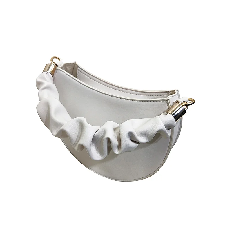 2020 Half Moon PU Ladies Bag White Women Zipper Fashion Trendy Designer Wrinkle handle  Crossbody Hand Bag
