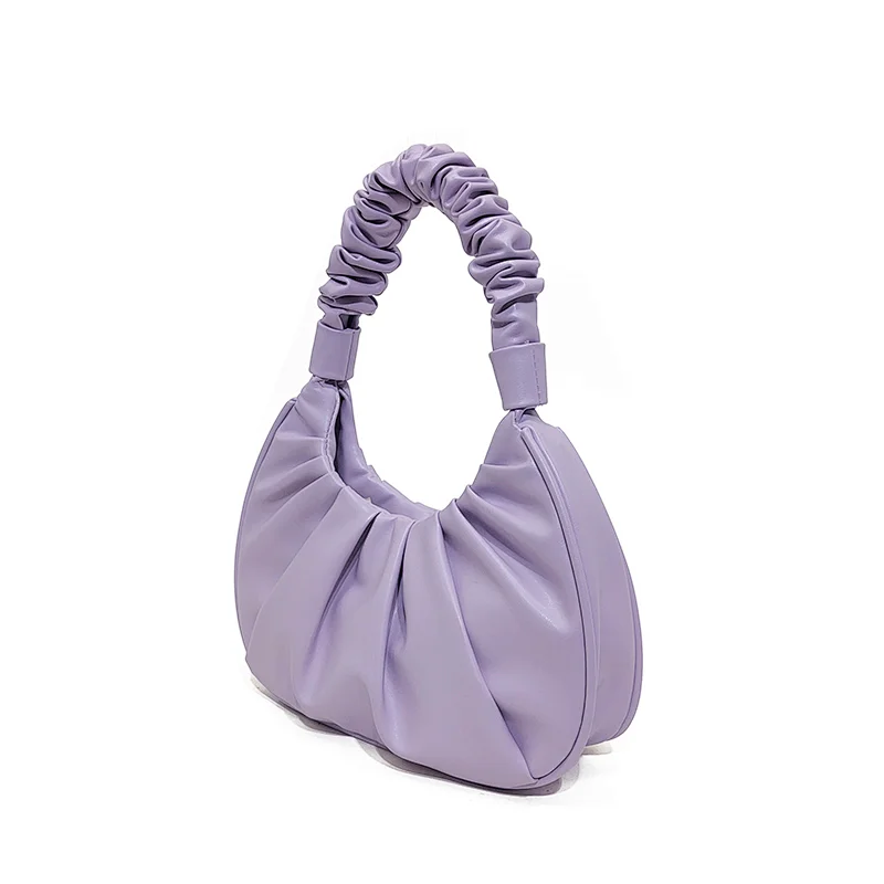 Purple Wrinkle Ruffle Good Quality Cheap Fashion Ladies handbag Women PU Design bag