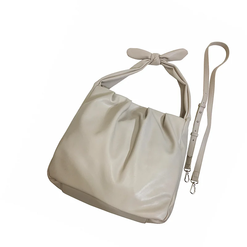 White Elegant Beauty Bowl Bowlknot Wrinkle Ladies Women Handbags