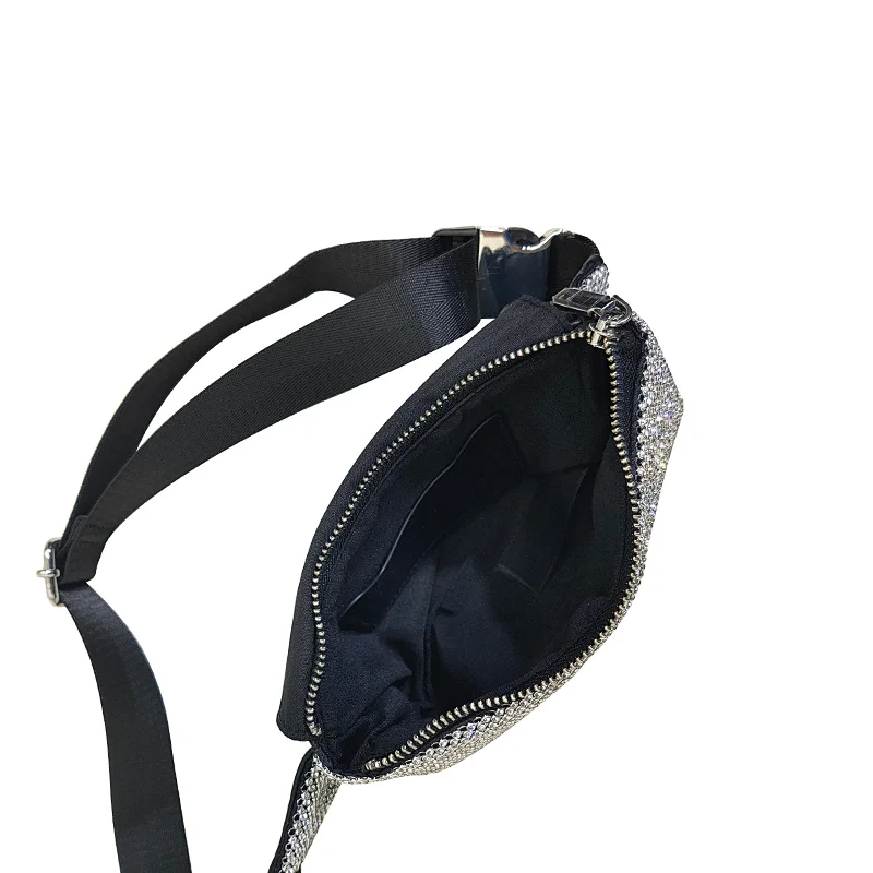 Shiny Glass Customized  Beautiful Waist Bag for Girl Ladies Women Magnet Button Belt Bag