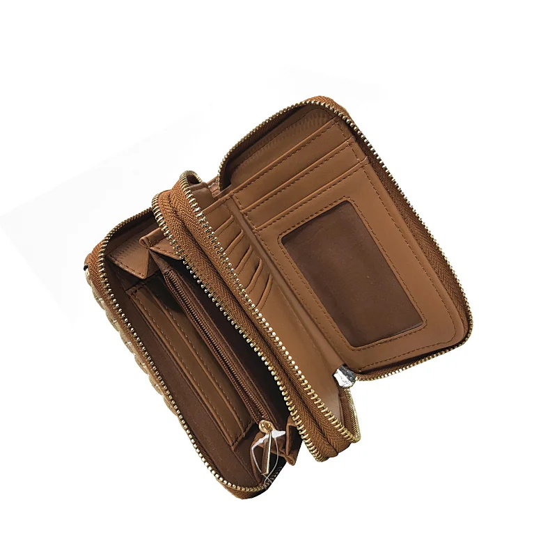 PP Straw Metal Decoration Designer Women Ladies Short Wallets