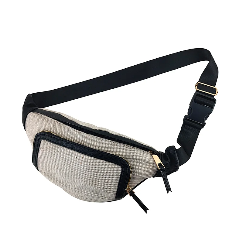 Canvas Fashion Zipper Adjustable Ladies Beige Belt Bag Waist Bag
