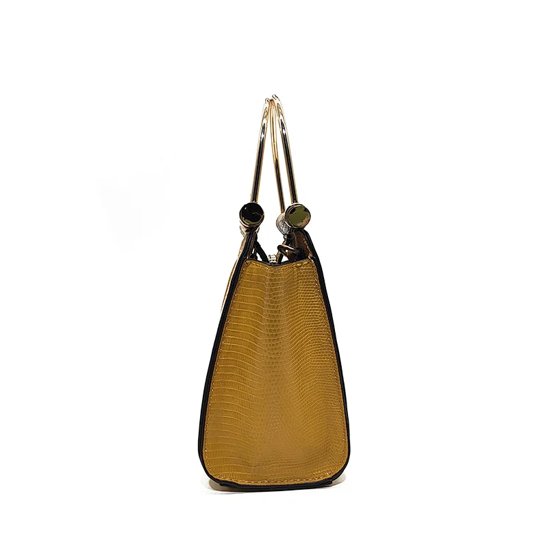 Lizard Yellow Metal handle handbag for lady Elegant Crossbody  Bag