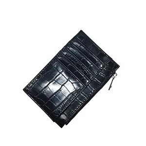 Fashion Croco Black Card Holder Short Flat Women Wallets