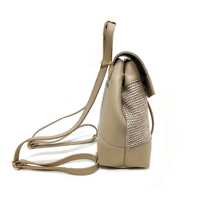 Woven Strap Cord Fashion Designer Women Ladies Beach Straw Backpack