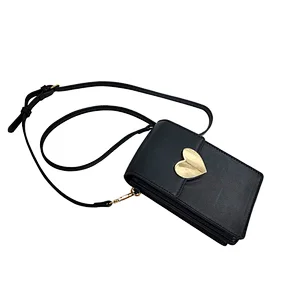 Heart Shape Buckle Black Woman lady Cell Phone Bag Mobile Phone Bag