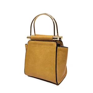 Lizard Yellow Metal handle handbag for lady Elegant Crossbody  Bag