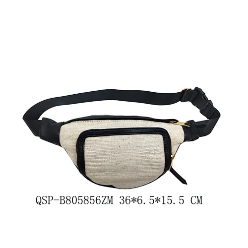 Canvas Fashion Zipper Adjustable Ladies Beige Belt Bag Waist Bag