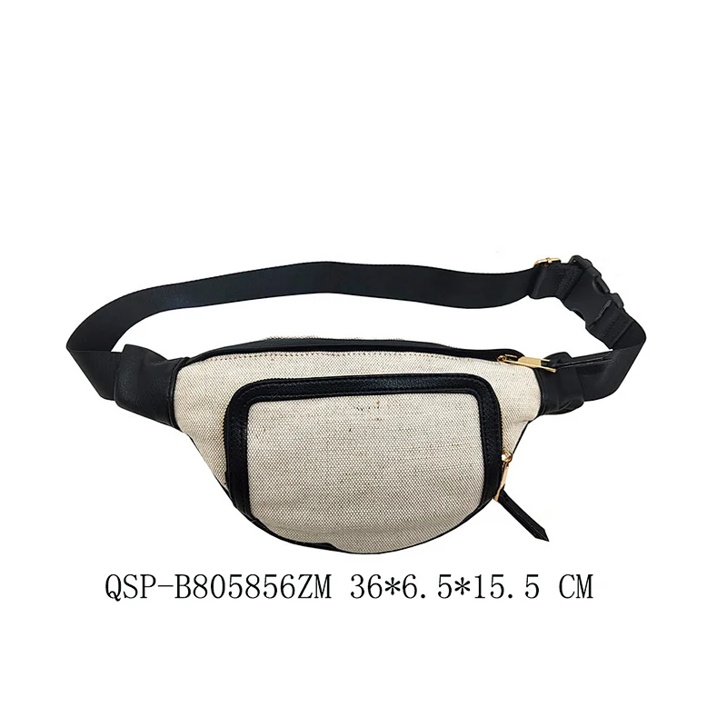 Canvas Fashion Zipper Adjustable Ladies Beige Belt Bag Waist Bag