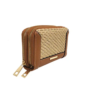 PP Straw Metal Decoration Designer Women Ladies Short Wallets