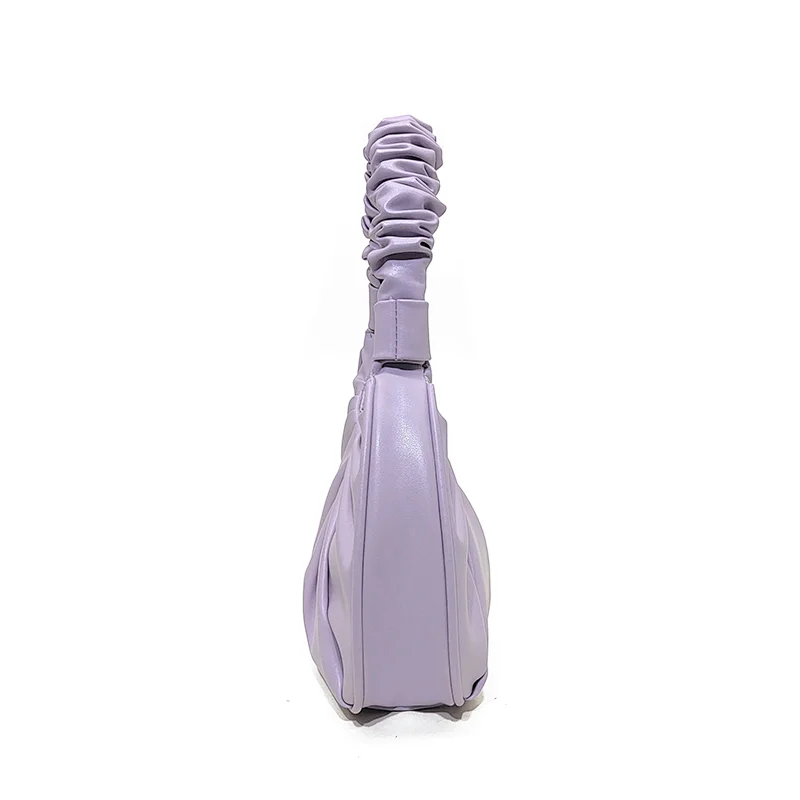 Purple Wrinkle Ruffle Good Quality Cheap Fashion Ladies handbag Women PU Design bag