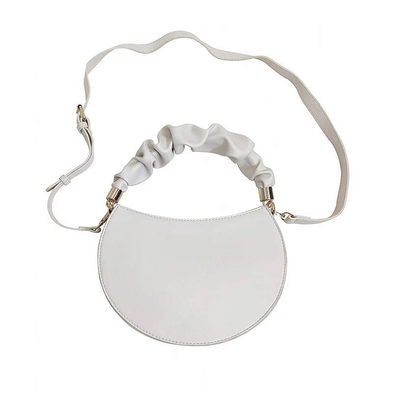2020 Half Moon PU Ladies Bag White Women Zipper Fashion Trendy Designer Wrinkle handle  Crossbody Hand Bag