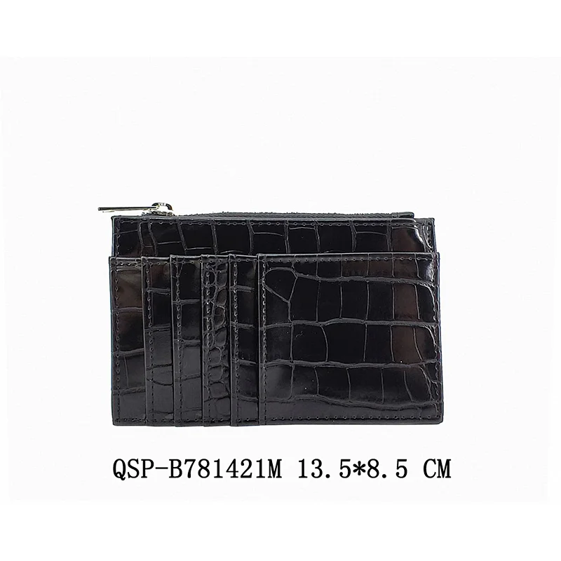 Fashion Croco Black Card Holder Short Flat Women Wallets