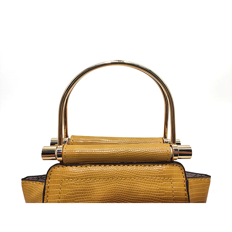 Lizard Yellow Metal handle handbag for lady Elegant Crossbody  Bag