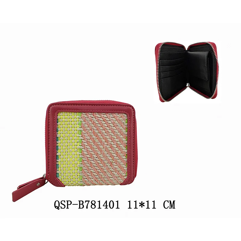 PP Woven PU Multi Color Teen Fashion Trendy Colorful Young Women Girls Wallets