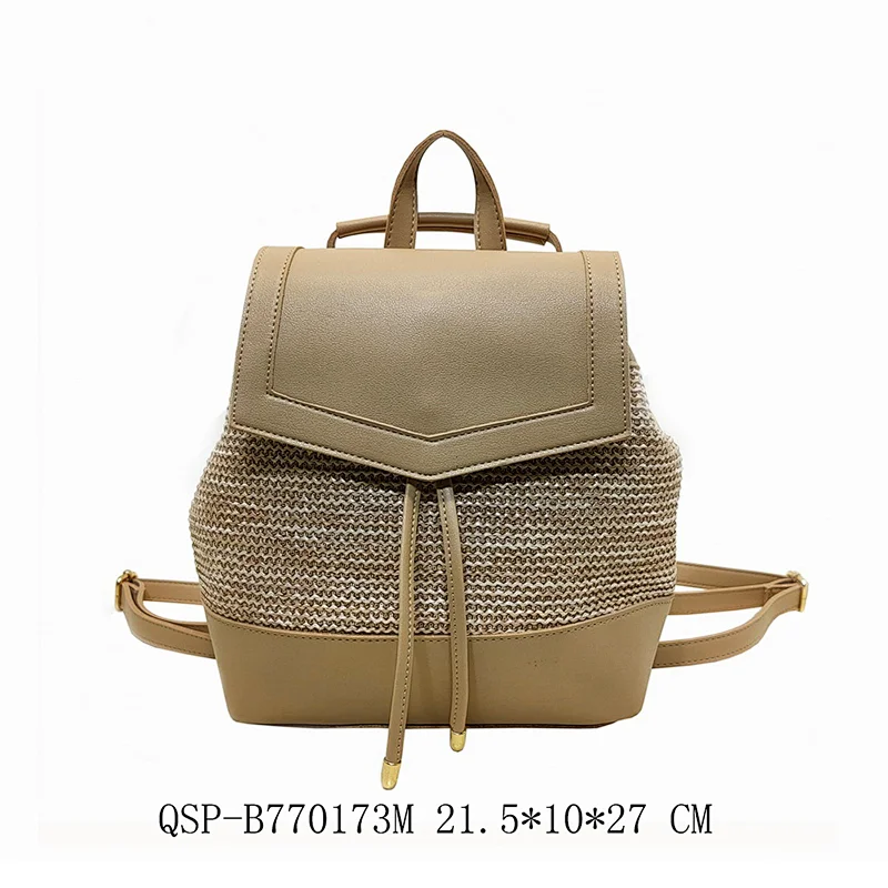 Woven Strap Cord Fashion Designer Women Ladies Beach Straw Backpack