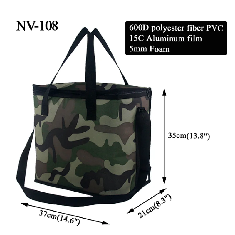 Navo 600D oxford Insulated Reusable Grocery Shopping Bags, XL, Large Picnic Cooler Bag Zipper Zippered Top, CAMO Style