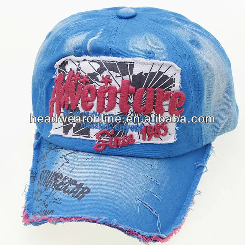 fashional distroy stone washed 100% cotton baseball cap with customized 3D embroidery logo