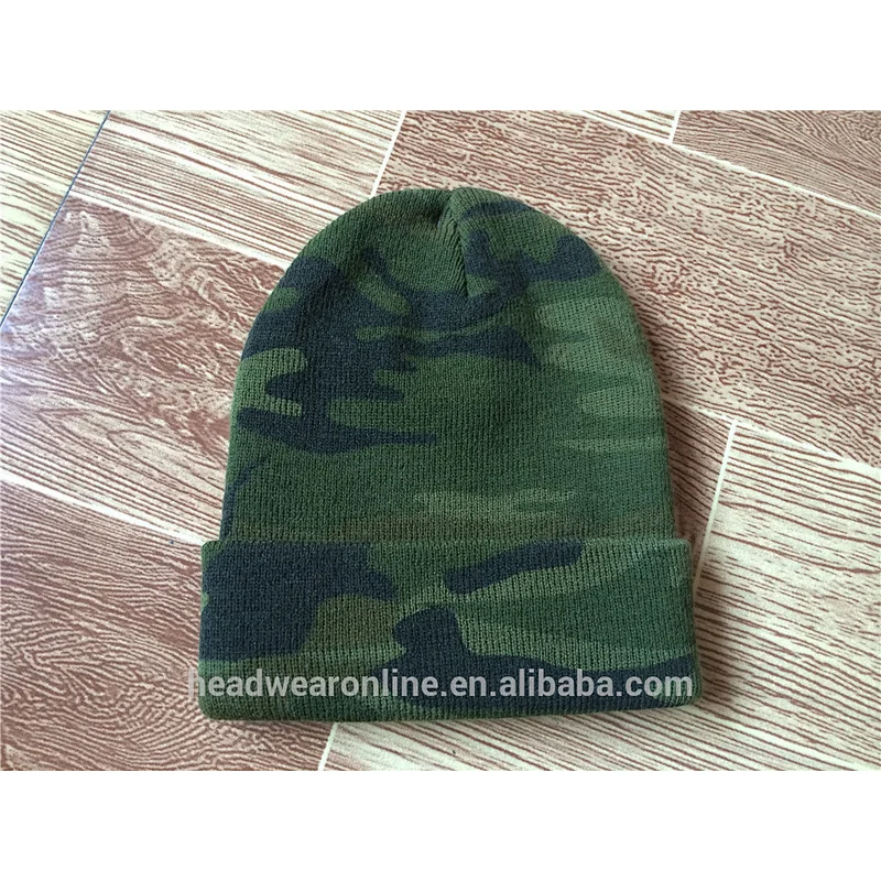 Custom Fashion Cheap Camouflage Knitted Hats With 3D Embroidery