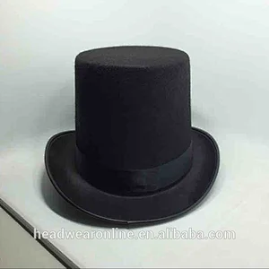 Fashion black round top hat with custom printing logo ribbon