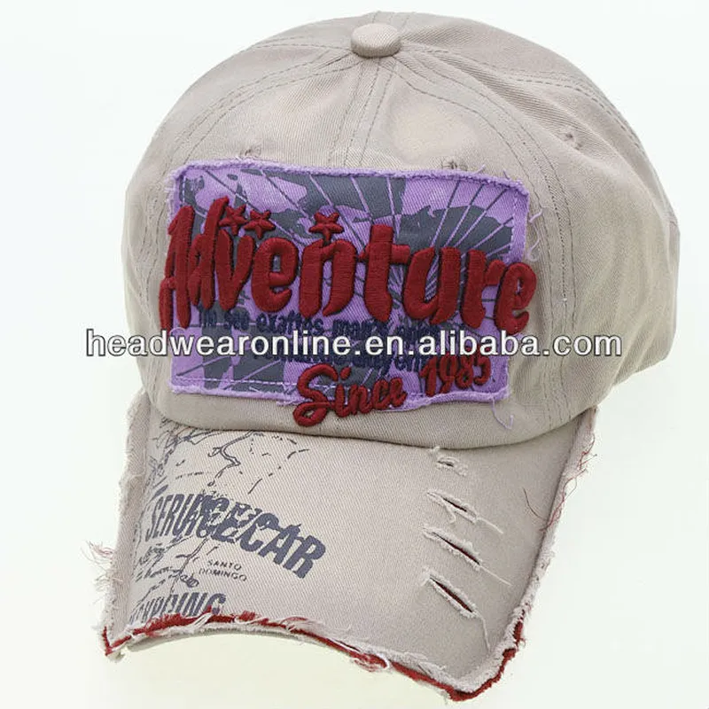 fashional distroy stone washed 100% cotton baseball cap with customized 3D embroidery logo