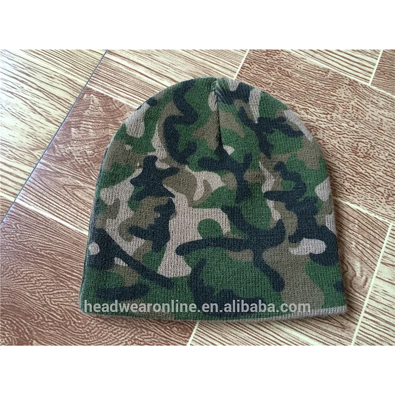 Custom Fashion Cheap Camouflage Knitted Hats With 3D Embroidery