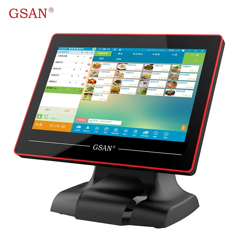 GSAN 15.6 inches bezel free  touch all in one pos system with VFD customer display