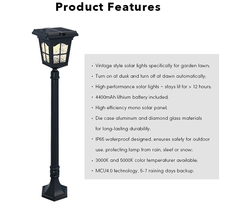 retro solar lawn light features