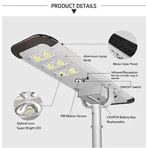 Led Solar Street Lamp 60w 6000 Lumens High Brightness All In One Solar Street Light With Remote Control