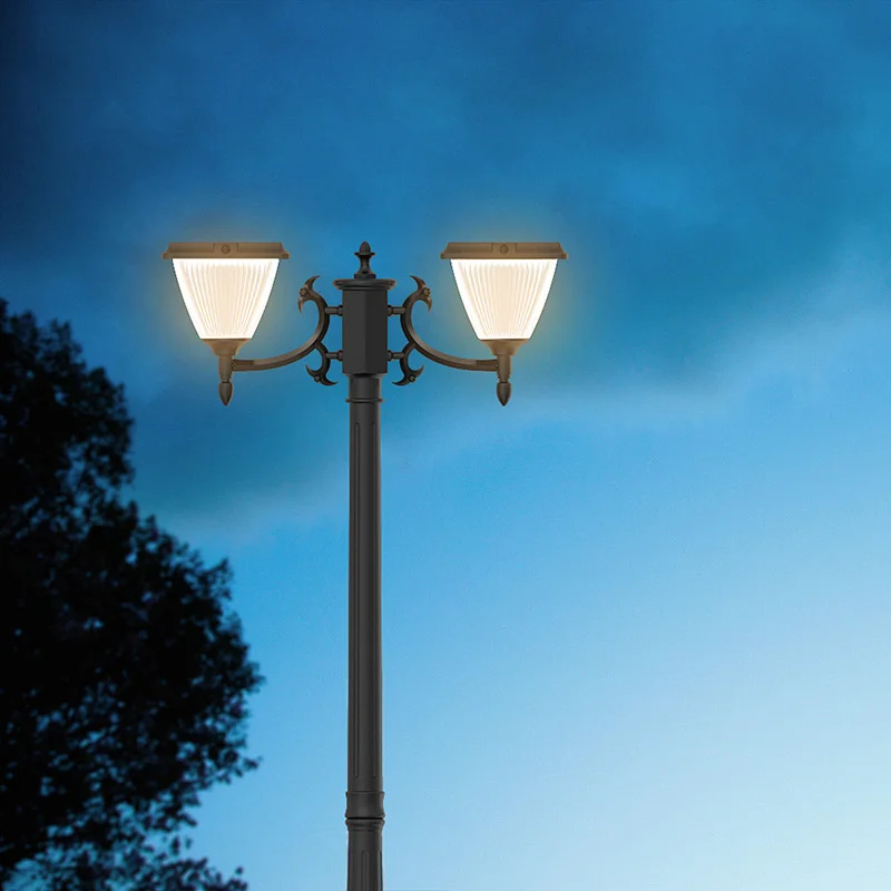 Double Head Solar Lamp Post, 3000K 4000K 5000K 3CCT Selectable Solar Post Light for Garden Park Square Pathway